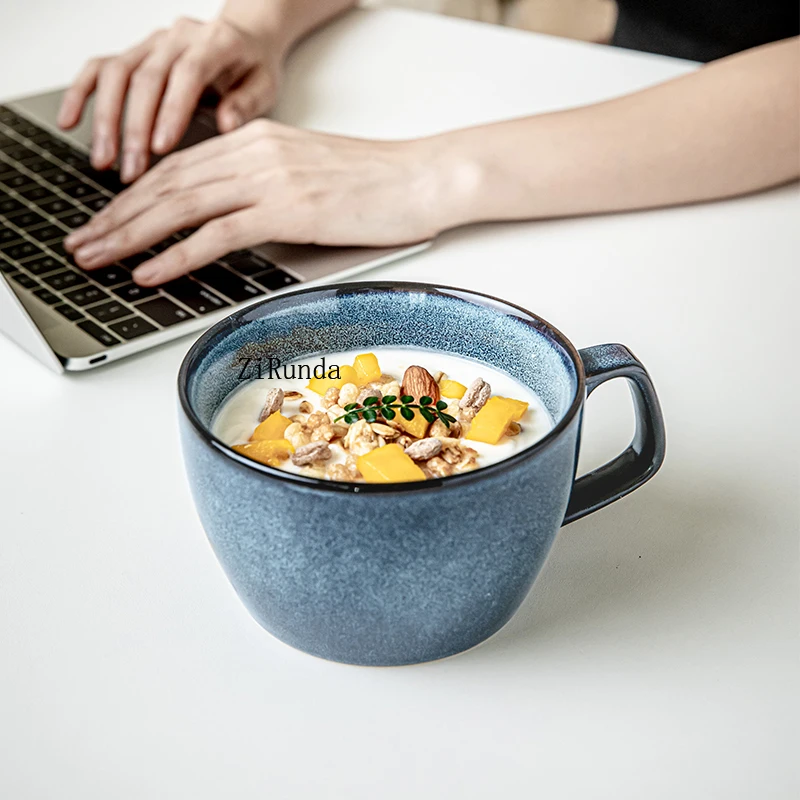 *Ceramic Breakfast Cup Household Mug Retro Cereal Bowl Cup Large