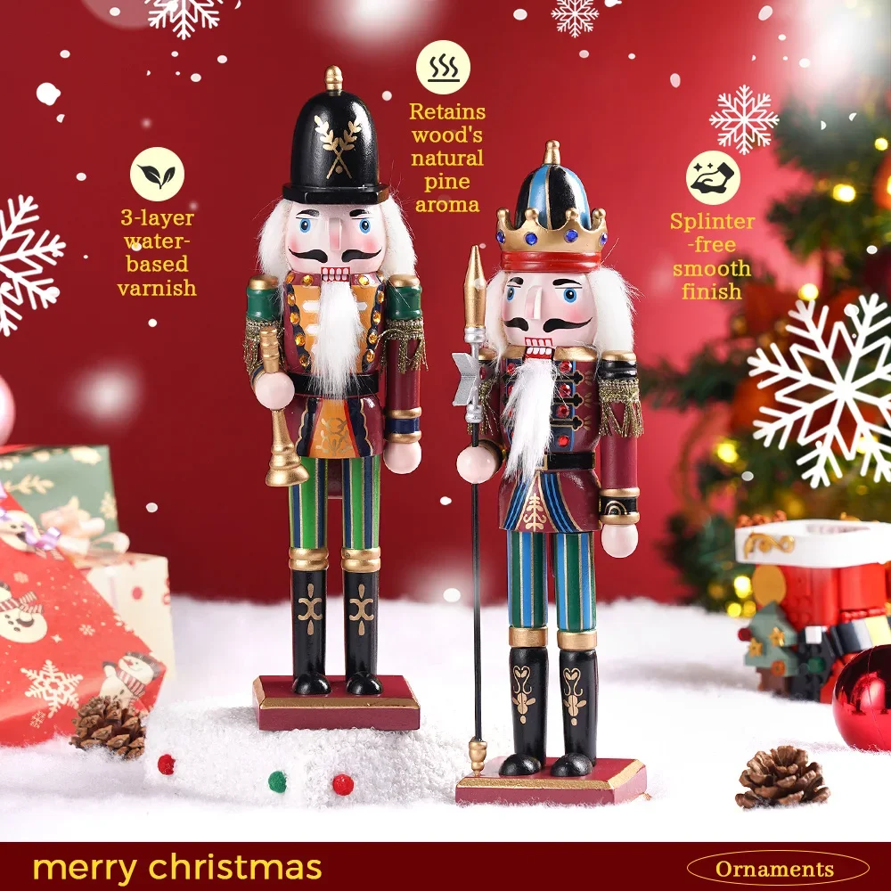 

Nutcracker 2PC Puppet Soldier Ornament Figurine Merry Christmas Decoration Creative Gift Wooden Handicrafts Home Desktop Ornamen