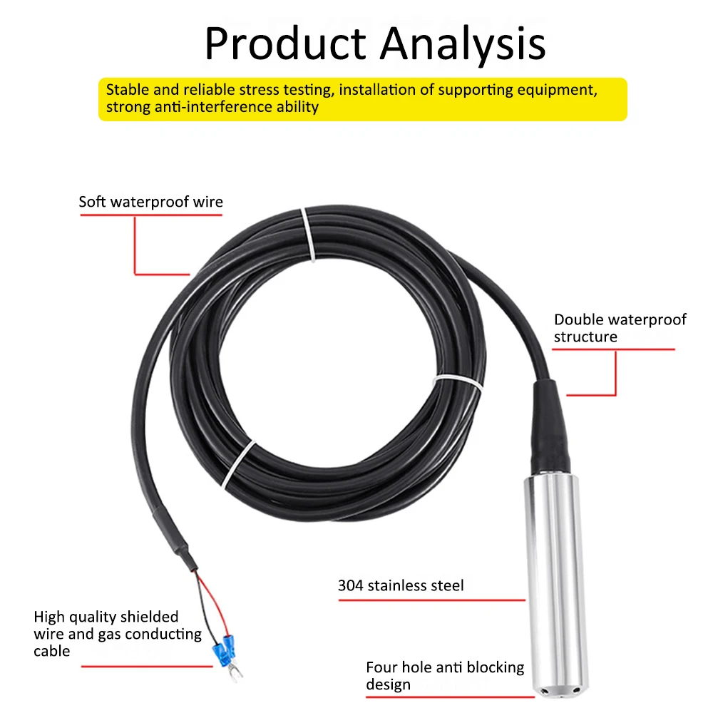 16-21.5mm Probe 4-20mA Stainless Steel Hydrostatic Piezometer Submersible Water Level Sensor Transmitter for Deep Well