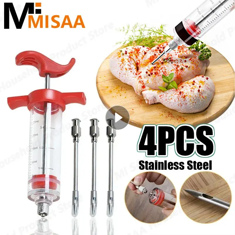 Barbecue Meat Syringe Food Grade Stainless Steel Needle Turkey Marinade Spice Syringe Kitchen Sauce Marinade Syringe Accessories