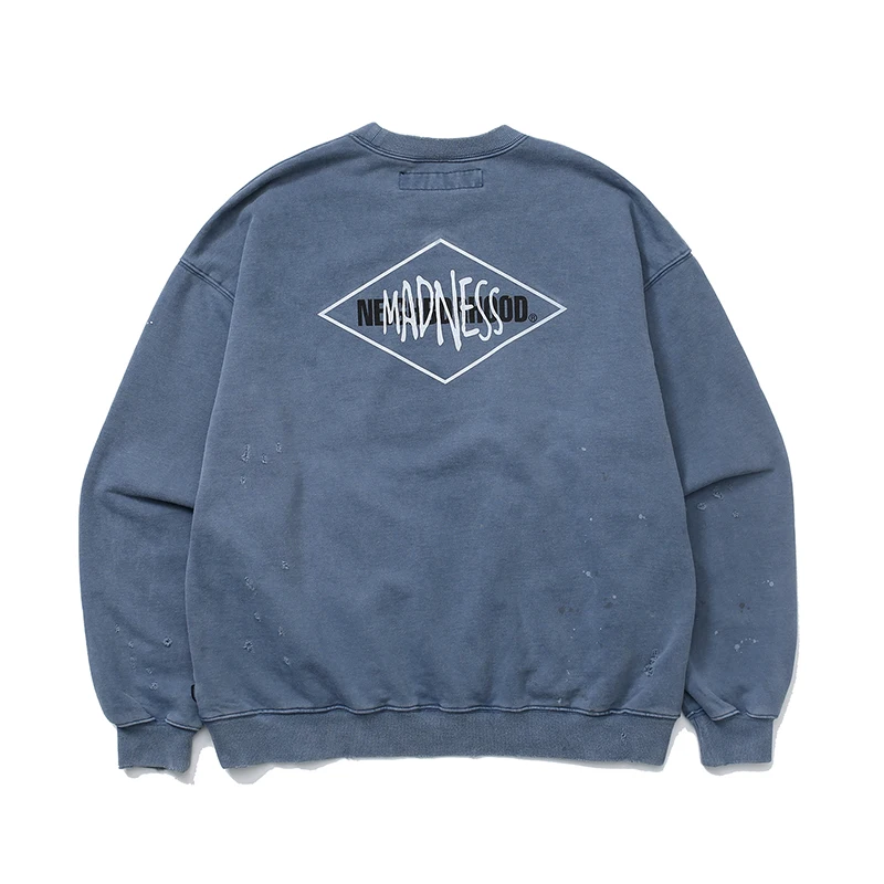 NEIGHBORHOOD X MDNS High Quality Vintage Washed Sweatshirt Thicken Blue Men