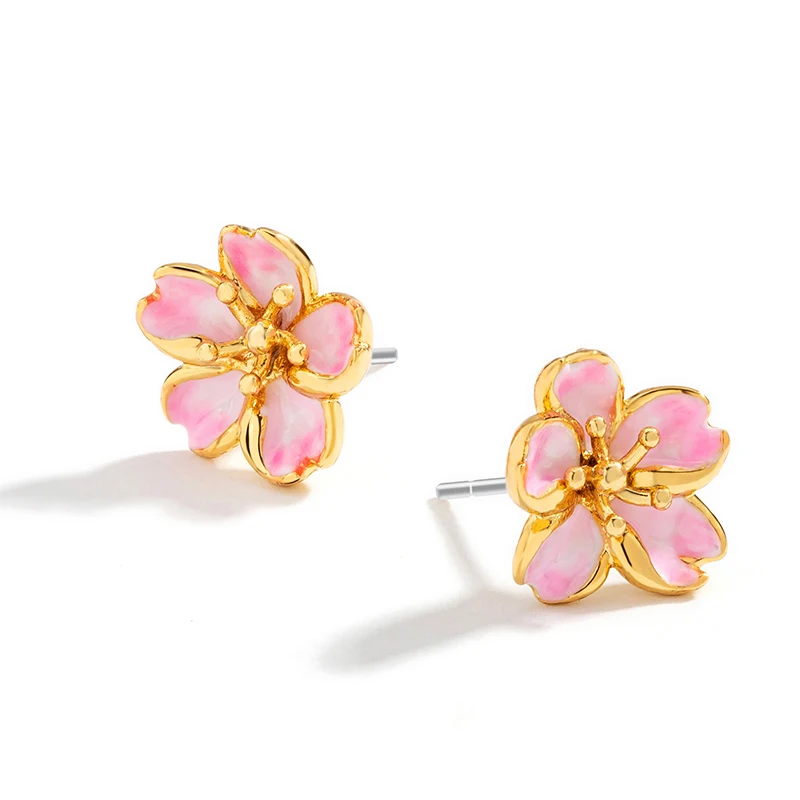 

Juicy Grape Pink Enamel Cherry Blossom Earrings 925 Sterling Silver Enamel Flower Stud Earrings Platinum Plated for Women Girls