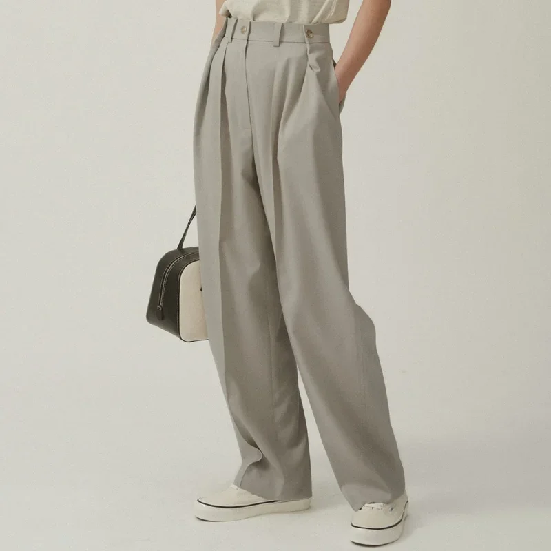 

2023 High Quality Suit Senior Gray Minimalist Niche Design Leisure Commuting Towed Straight Leg Pants for Women