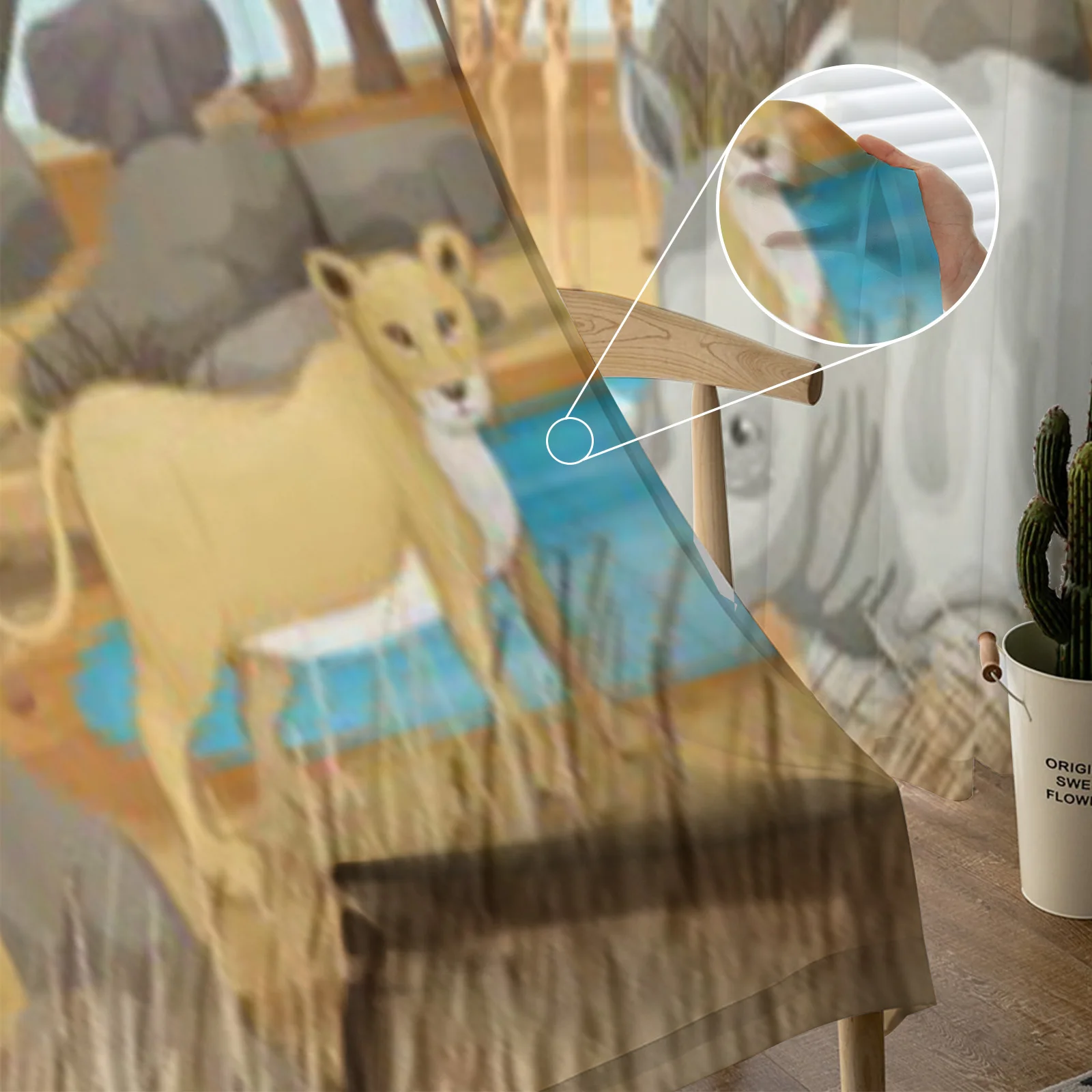 Wild Animals In The Field Sheer Curtains for Living Room Transparent Tulle Window Curtain Bedroom Kitchen Home Decor Veil Drapes