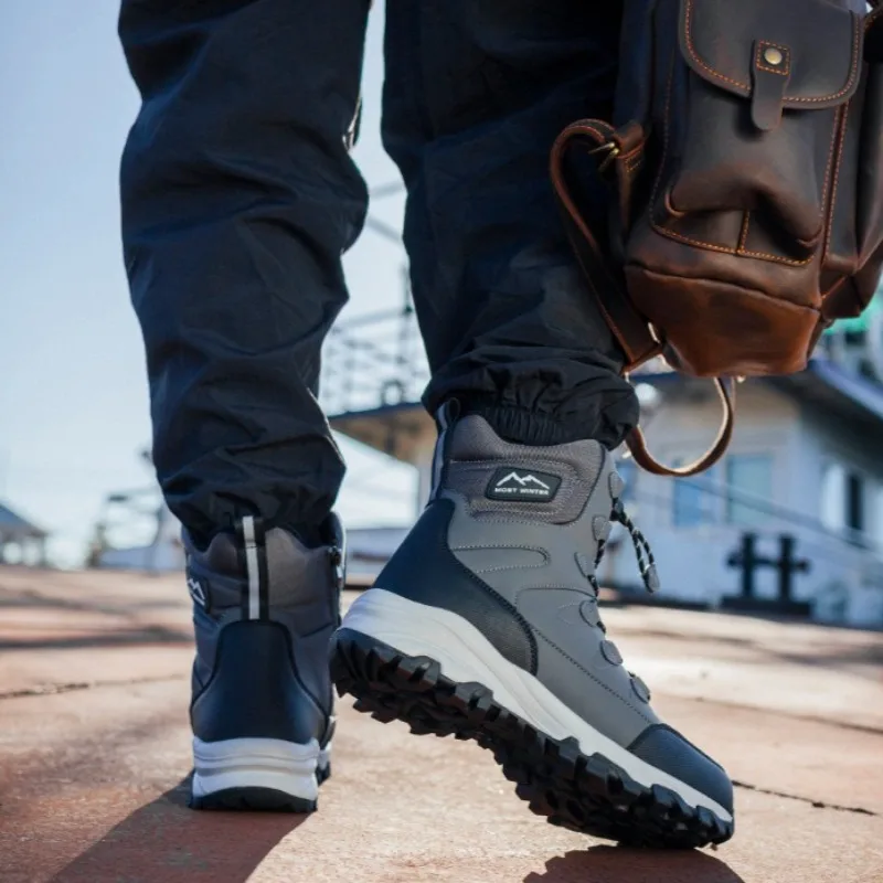Winter Mens High Top Boots Couple Cotton Boots Thick Plush Warm Snow Boot Outdoor Non Slip Hiking Boots for Men Waterproof Botas view 5