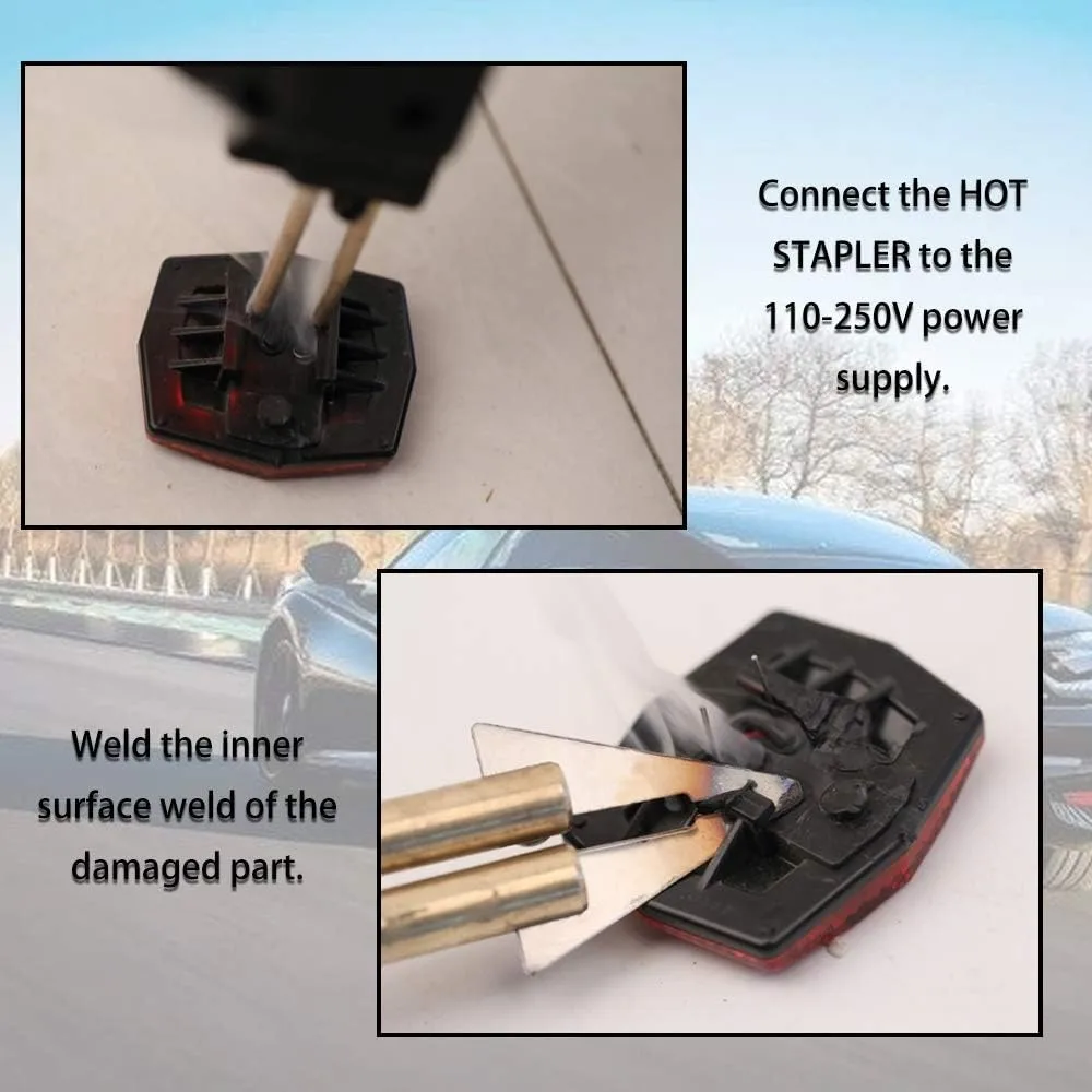Shkalacar 50W 110V grapadora de plástico caliente, herramienta de reparación de tablero de parachoques de coche DIY con 200 grapas calientes, práctica pistola soldadora de plástico M