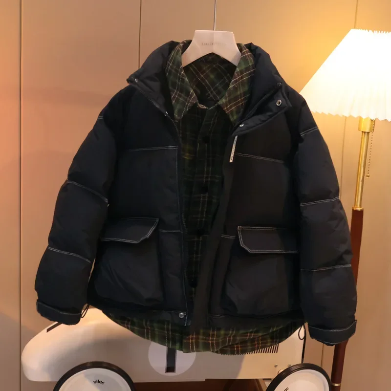 

Children's Winter Jacket Shirt Fake 2pcs Baby Boys Waterproof Coats Fashion Kids Stand Collar Black Clothing TR173