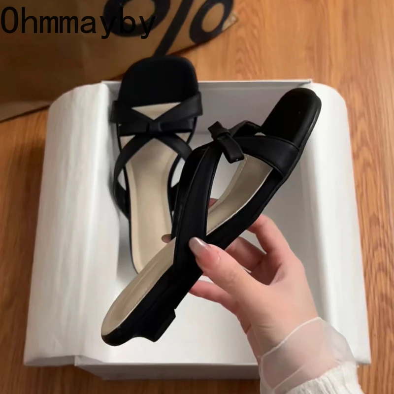 

Vintage Summer Women Wedges Heel Slippers Concise Butterfly-knot Dress Slide Ladies Non Slip Beach Vacation Clip Toe Sandalias