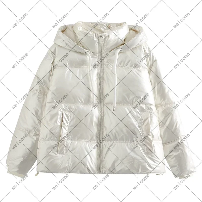 Abrigo frío de invierno para mujer, Chaqueta de algodón Anorak con capucha elegante, Parkas cálidas, abrigo femenino, ropa blanca y negra, promoción