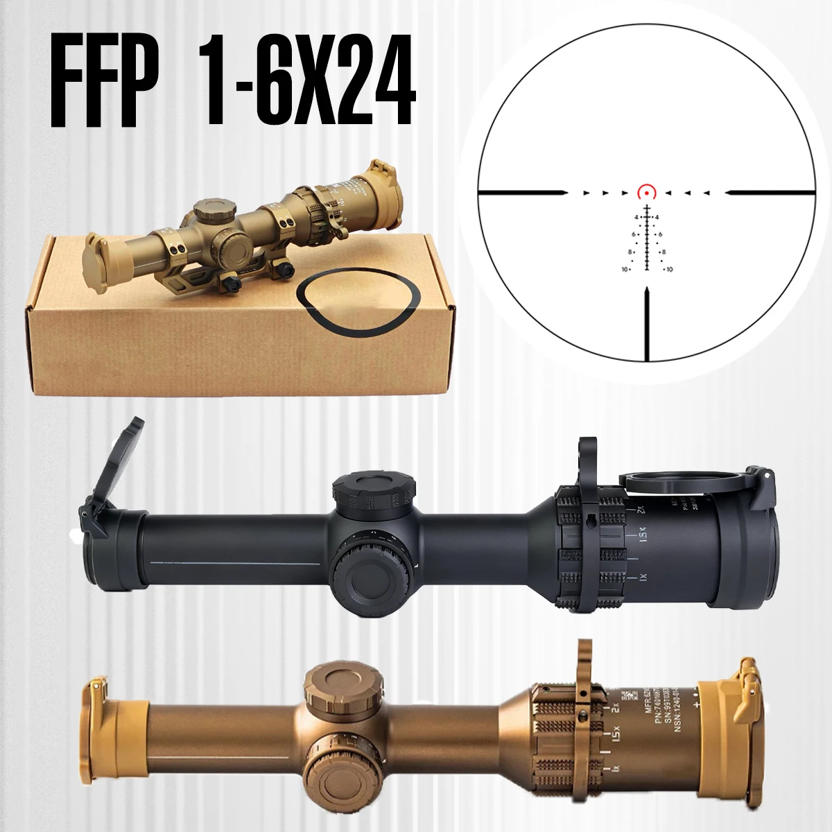 Tactical 1-6X24 TANGO 6T Scope Front FFP DWLR6 Illuminated Reticle Optical Sight 30mm Diameter Cantilevered Clamp