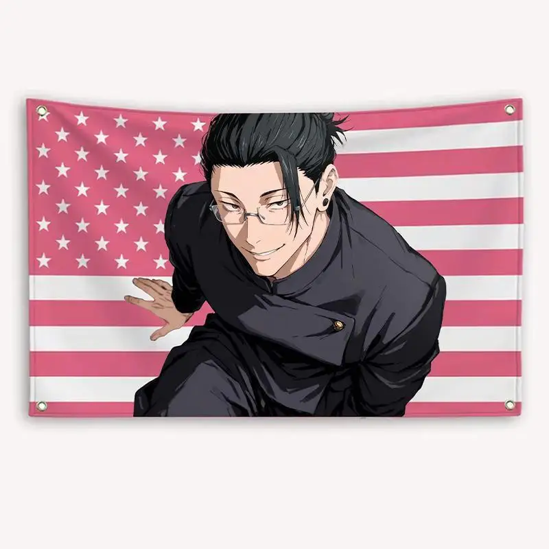 Geto Suguru Anime American Flag Tapestry Flaga JJK Inspired Wall Banner Custom Flags for Bedrooms Home Decor Items Barber Shop