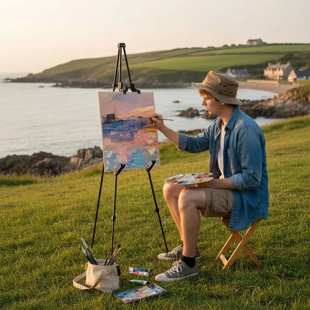 cavalletto-da-disegno-triangolare-leggero-pieghevole-nero-bianco-oro-supporto-espositivo-regolabile-telescopico-portatile