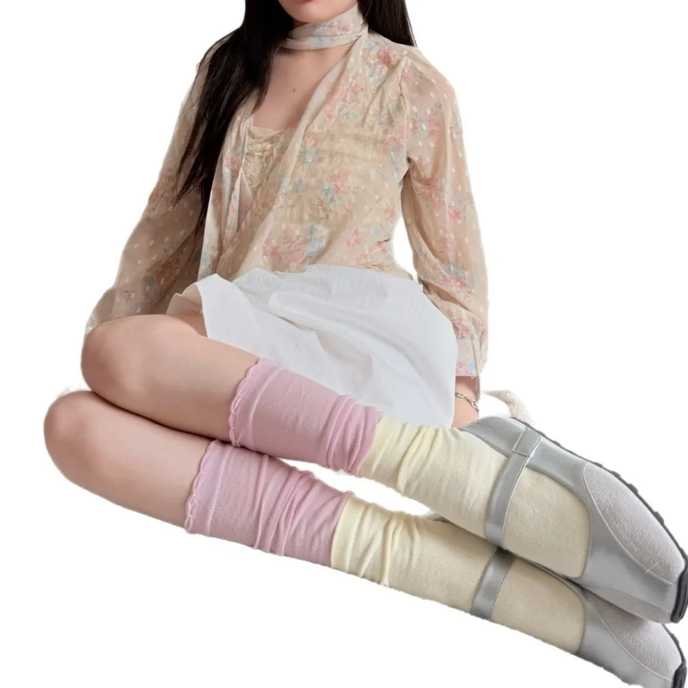 1Pair Korean Vitality Ballet Splicing Bow Knee High Socks Cotton Thin Thigh High Socks Colorful Over-the-knee Socks Women Girl