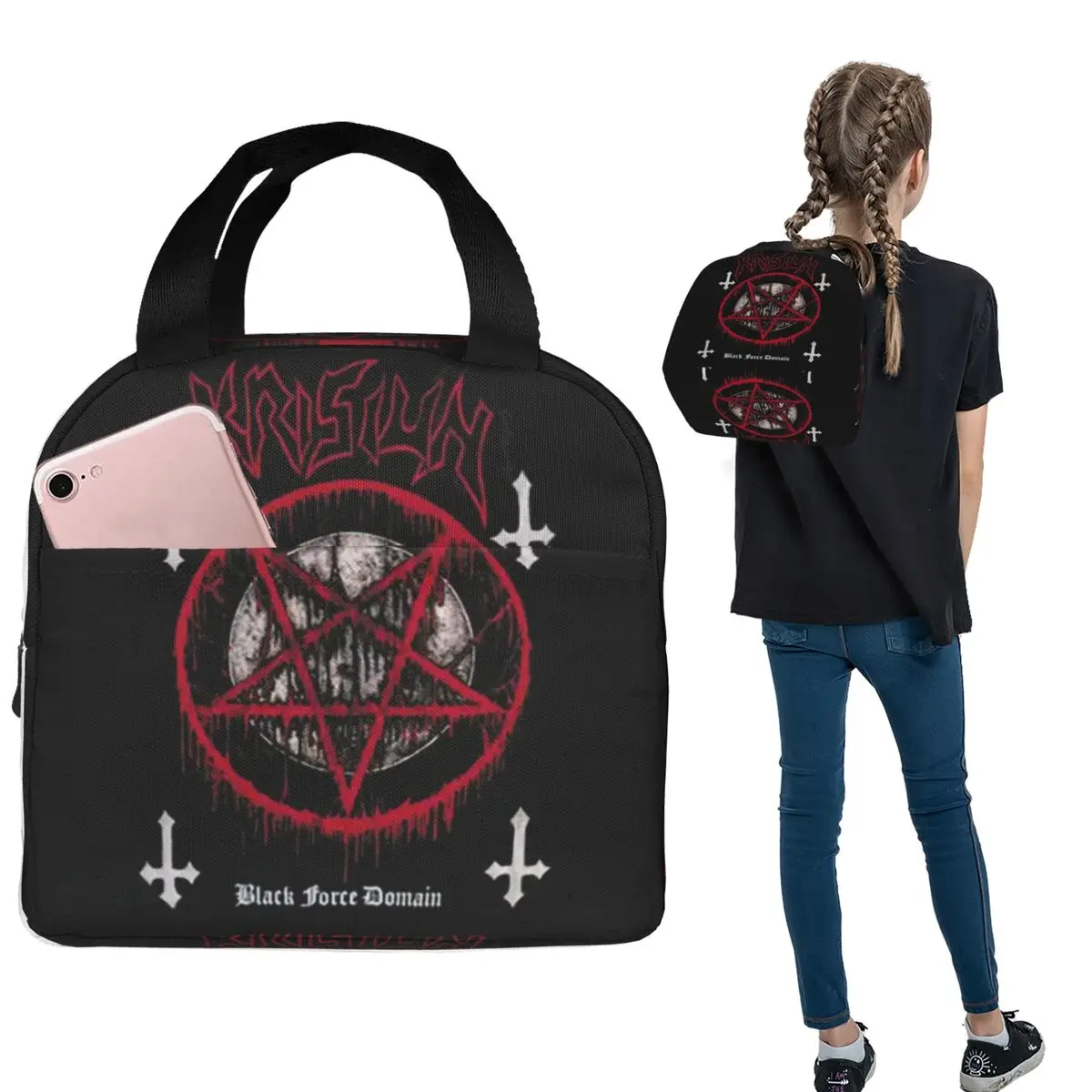 

Black Satan Skull Women Dead Head Mystical Circle Esoteric Halloween Demon Insulated Lunch Bag Food Boxes Thermal Lunch Box Tote