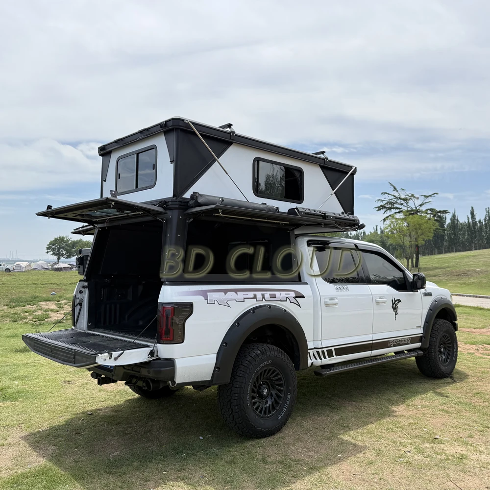 Hard Folding Truck Camper, Universal for All Pickups, 4 Person Aluminum Honeycomb Shell, Bed Direct Mount, Camping Shelter