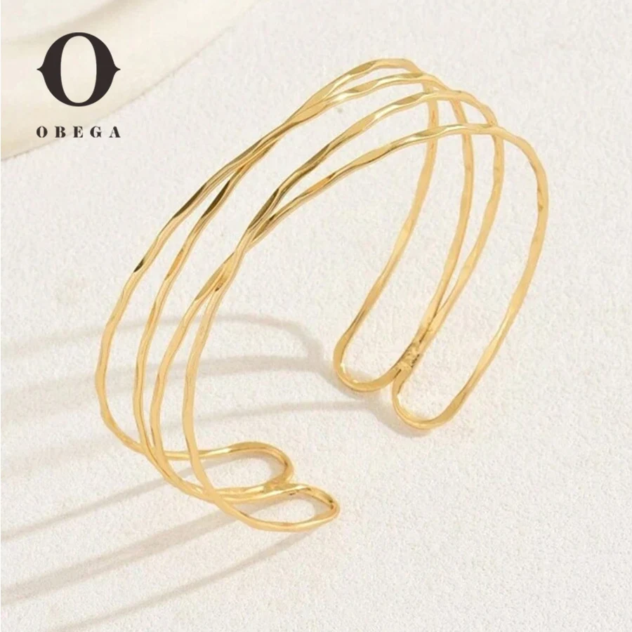 Obega Korean Multilayer Gold Color Cuff Bracelet For Women Punk Style Metal Bracelet Minist Design Ins Daily Wear Party Jewelry