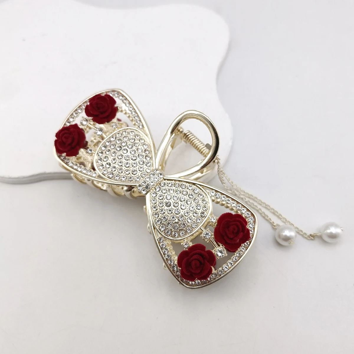 Mode Romatics Mode antike rote Rosen Blumen Haarklammern für Frauen DiamondMetal Haarschmuck – Detail 10