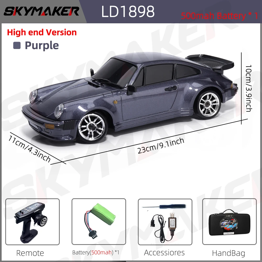 Skymaker LDRC 1/18 RC Drift Auto LD1898 911 Modus 2,4 GHz met Gyroscoop on-Road Legering Body Shell Racewagen voor Kinderen Geschenken