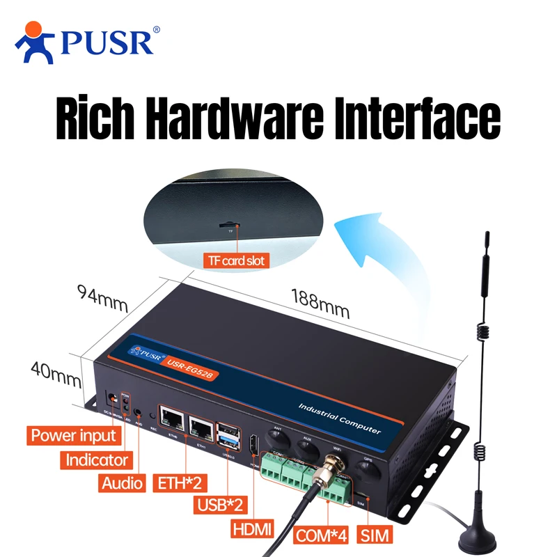 PUSR ARM Linux Desktop Industrial Computer DDR4 Ubuntu 24.04 RK3562 4G WiFi Ethernet Network Support PLC HDMI Mini PC USR-EG528