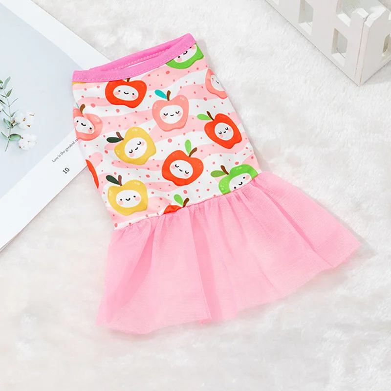 Spring Summer Dog Cat Dress Lace Design Puppy Skirt Dogs Clothes Cute Floral Dog Clothing Mesh Printing Pet Skirt Clothing