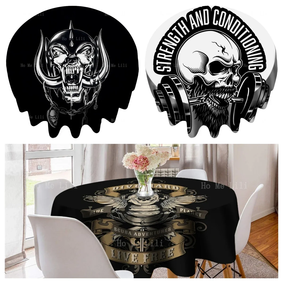 

Motorbike Halloween Skull Weightlifting Skeleton Horn Tooth Head Scarab Oil And Water Proof Kitchen Table Decoration