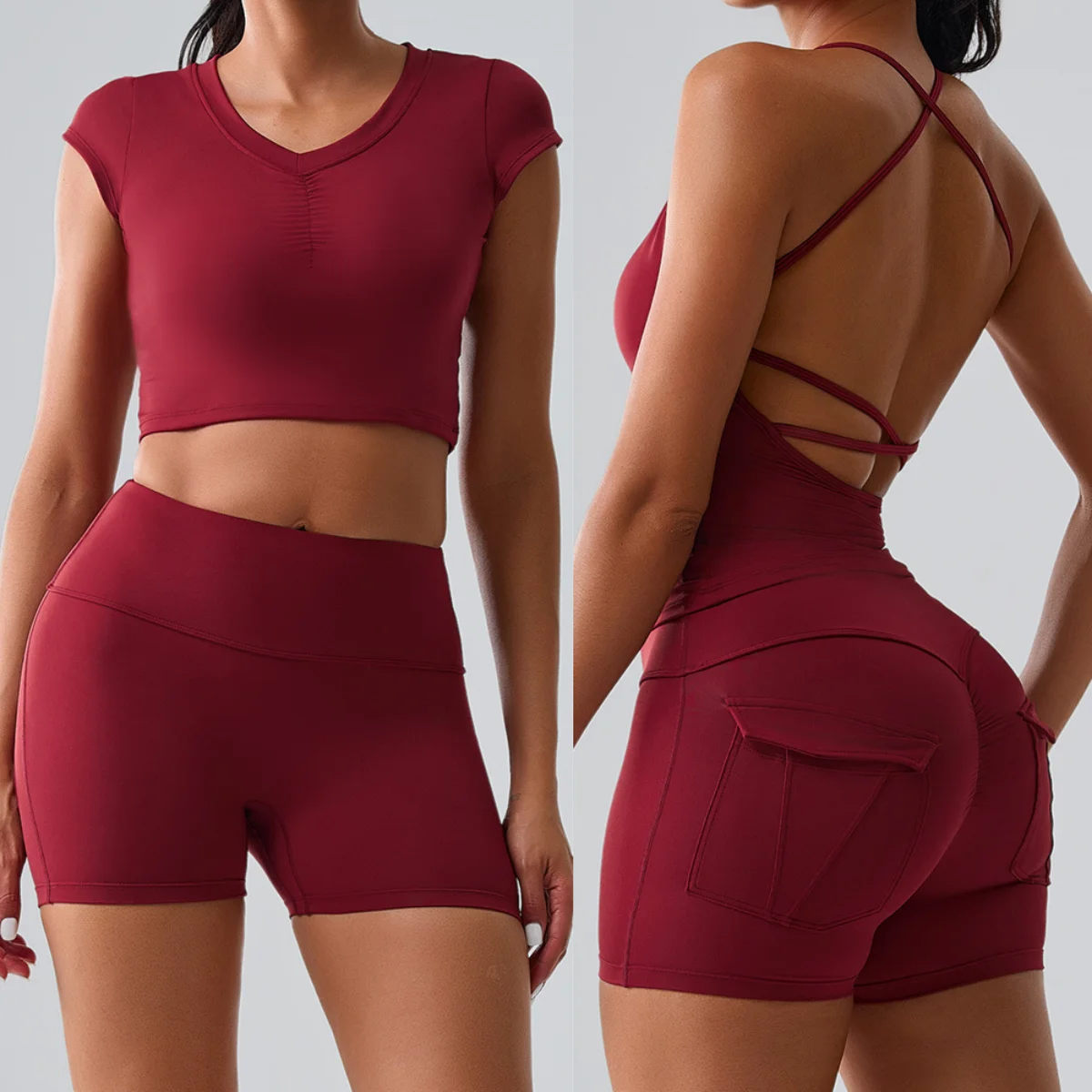 

Yoga Short Sets 2PCS Women's Quick Dry Sports Tops + High Waist Gym Short Sets Short Sleeve Sports Training Suit Yoga Clothing
