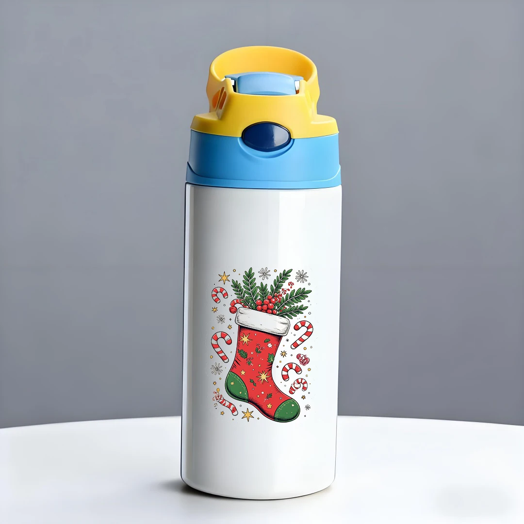 Thermische beker van roestvrij staal 304, cartoon kerstsok, thermische beker, strobeker voor kinderen, kerstcadeauset Insula