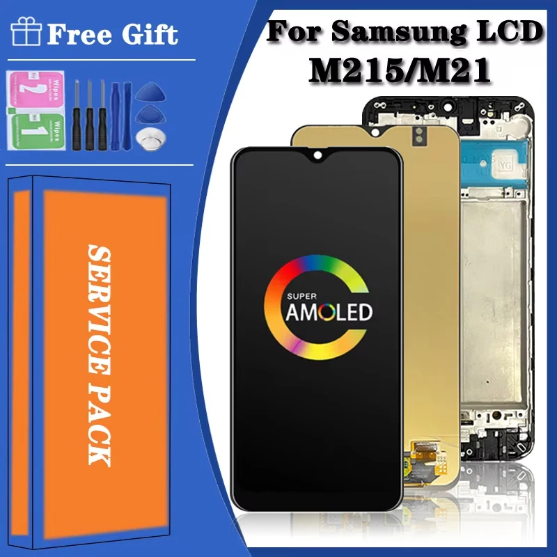 Super AMOLED For Samsung M21 2020 M215 SM-M215F/DS SM-M215F/DS LCD Display LCD Sensor Digitizer Assembly Screen Touch With Frame