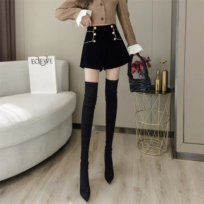 الشتاء شيك سراويل تقليدية عالية الخصر ألف خط واسعة الساق المرأة ort Bootcut بنطلون الكورية Sle زر مزدوج تصميم الإحساس TT948