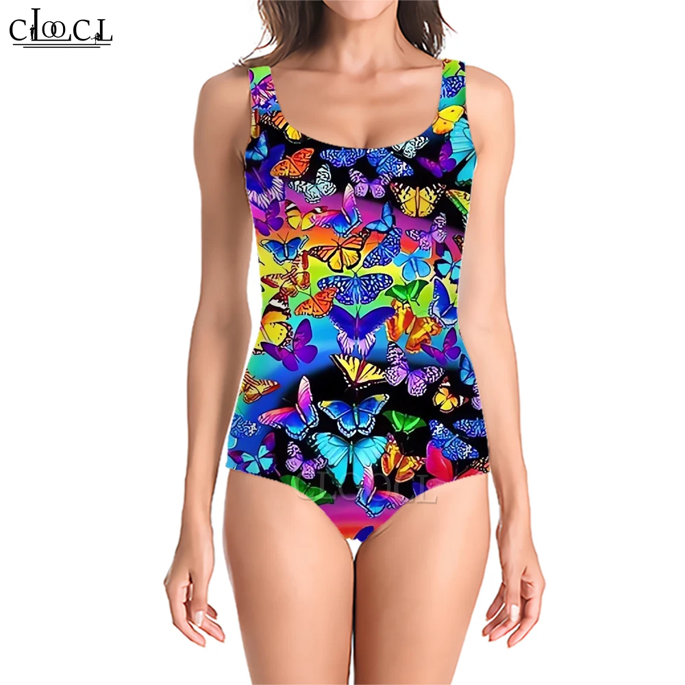 

CLOOCL Butterfly Print Women Swimsuit Low Neck Sleeveless Bodysuit Fashion Beachwear 2023 New Trajes De Baño