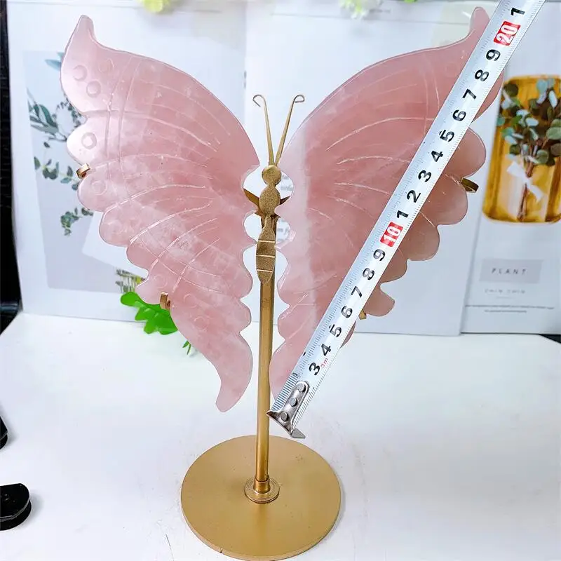 Imagem -05 - Asas de Borboleta Quartzo Rosa Natural Escultura em Cristal Pedra Preciosa de Cura Artesanato para Menina Presente de Aniversário Decorações Par