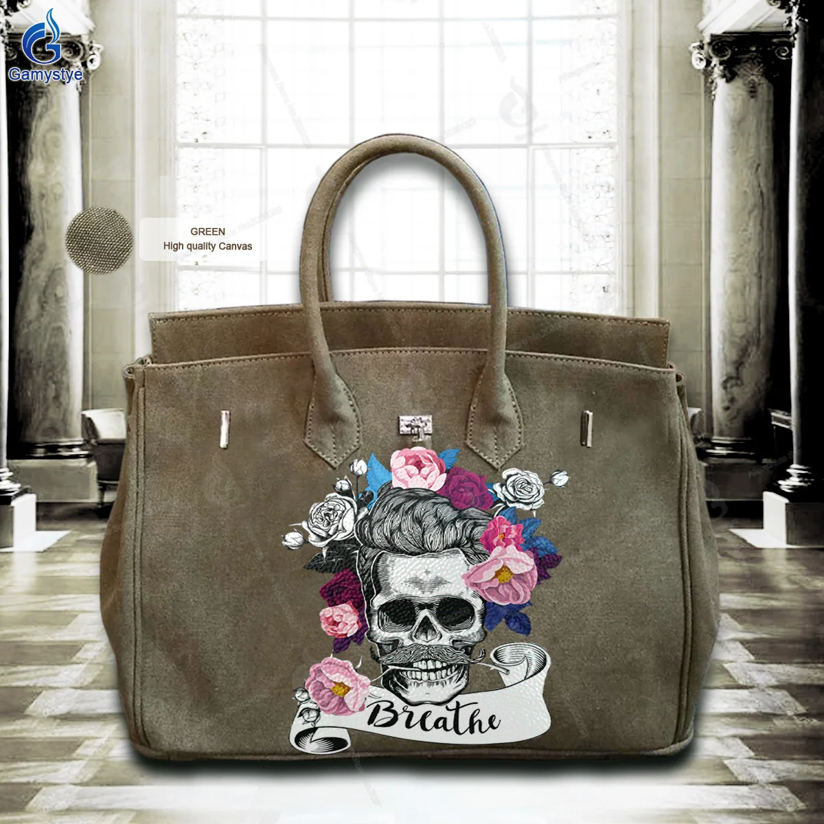 Printed Customize Art A few blooming flowers and skulls Bags For women Handbags Designer Shoulder Bag Really Leather Cowhide New