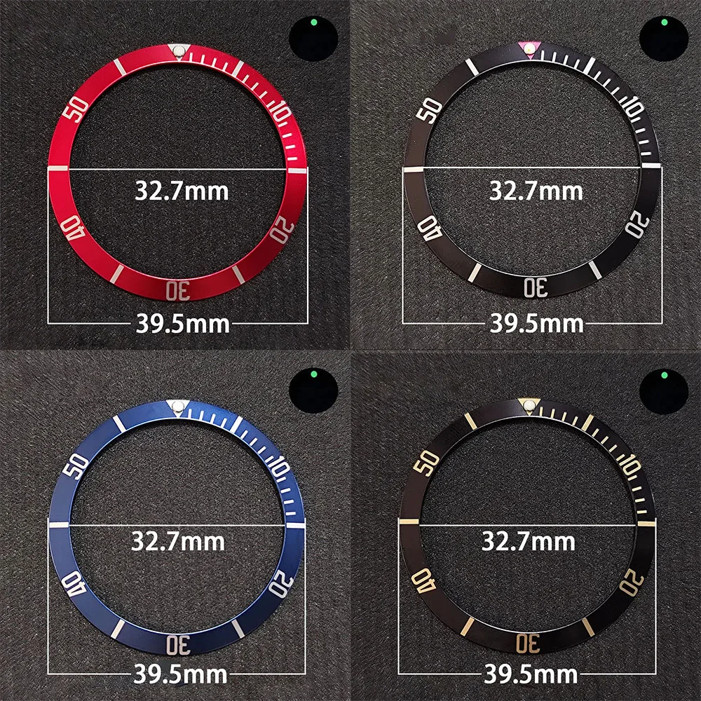 

39.5mm Blue Bay Watch Bezel Tilted Aluminum New Style Bezel Replace Parts Accessory 39.5MM*32.7MM Green C3 Luminous