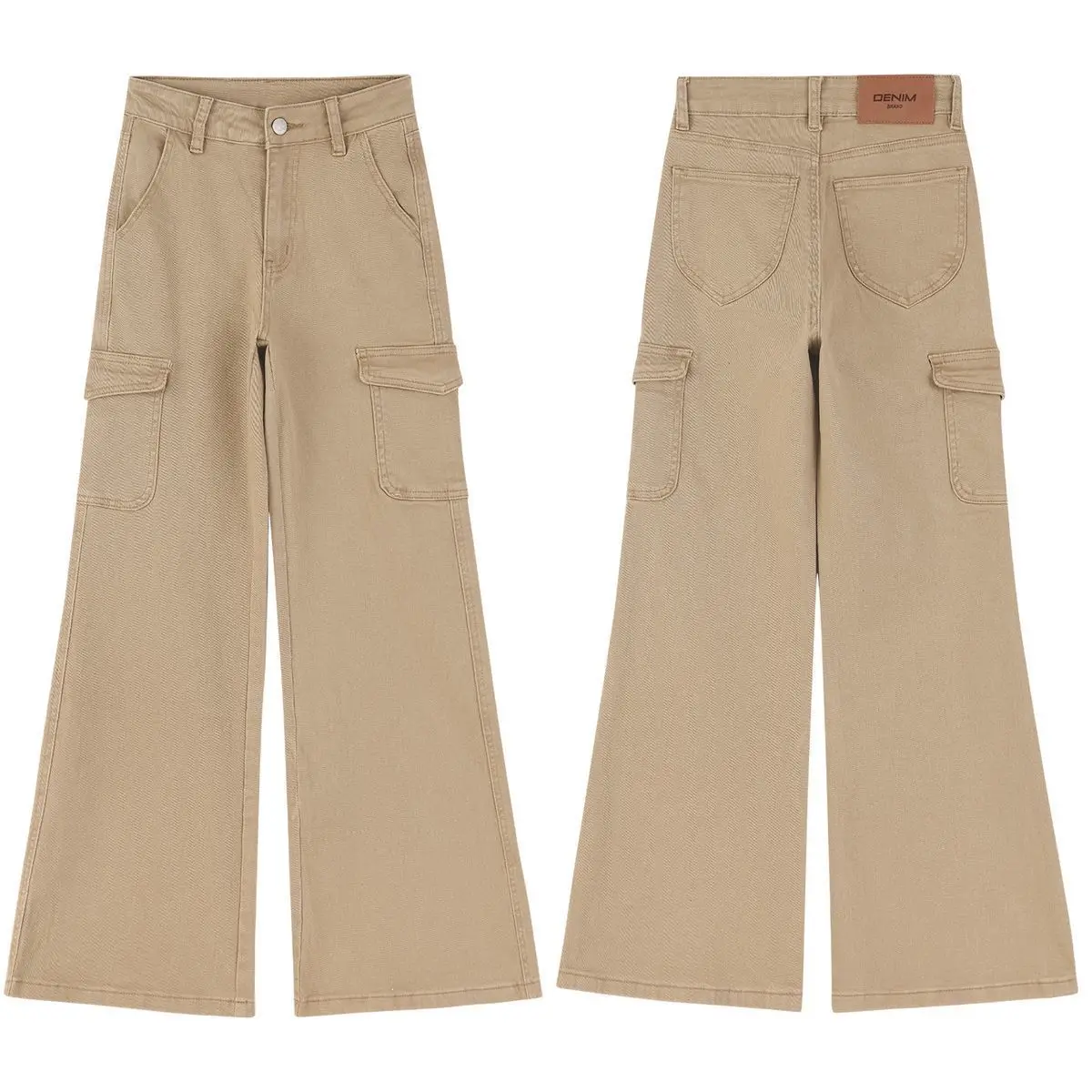 

Khaki Wide Leg Workwear Jeans Women's New 2026 American Retro Elastic Slimming Non-Matching Leg Flared Pants