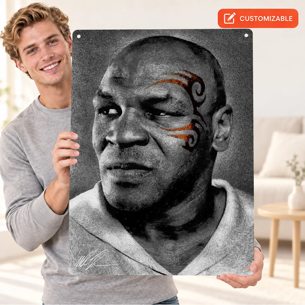 Mike Tyson Face Tattoo Aluminum Poster Customized Metal Sign Closeup Graphic Wall Art For Training Room Boxing Enthusiast Gift