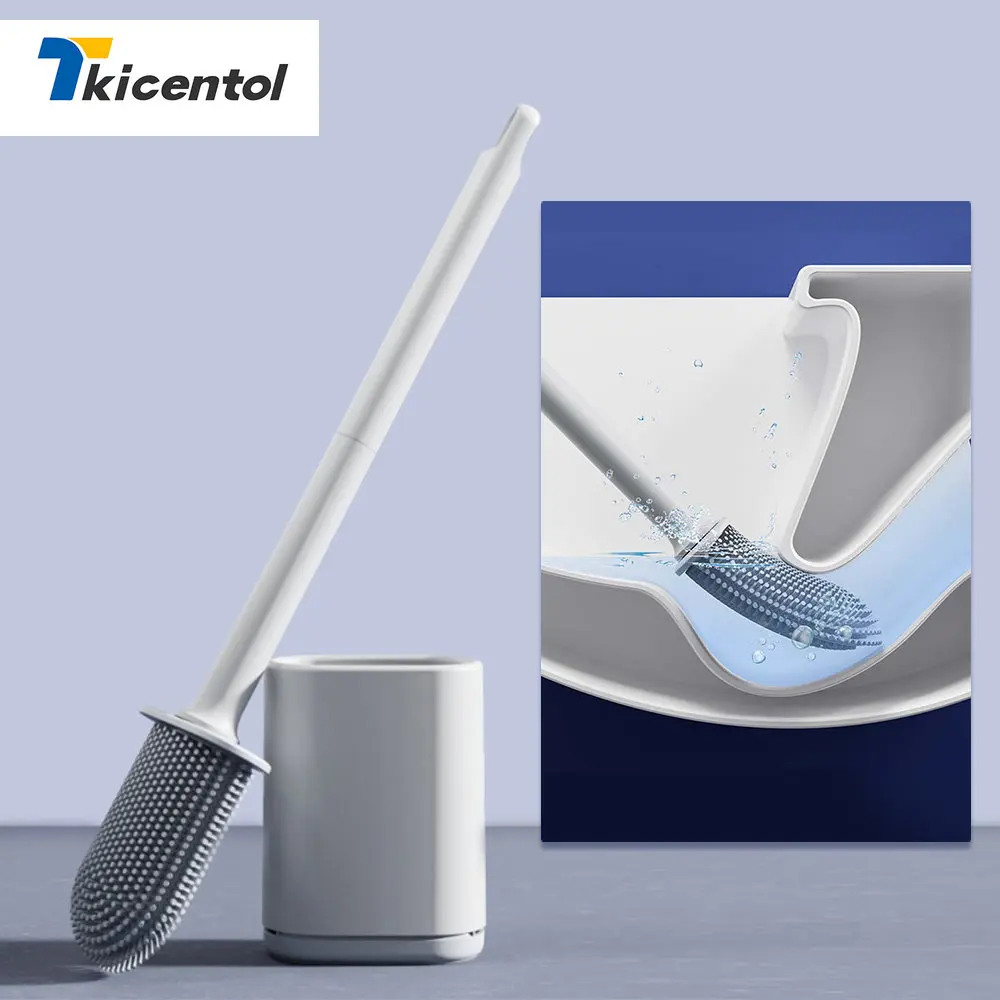 

Upgrade Silicone Toilet Cleaning Brush Flat Head Soft Bristles Brush with Holder Flexible No Dead Wc Cleaner Brush Bathroom