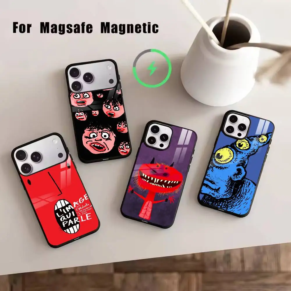 

D- Funny Graffiti Phone Case For iPhone17,16,15,14,13,12,11 Plus,Pro Magnetic with Magsafe Wireless Charging