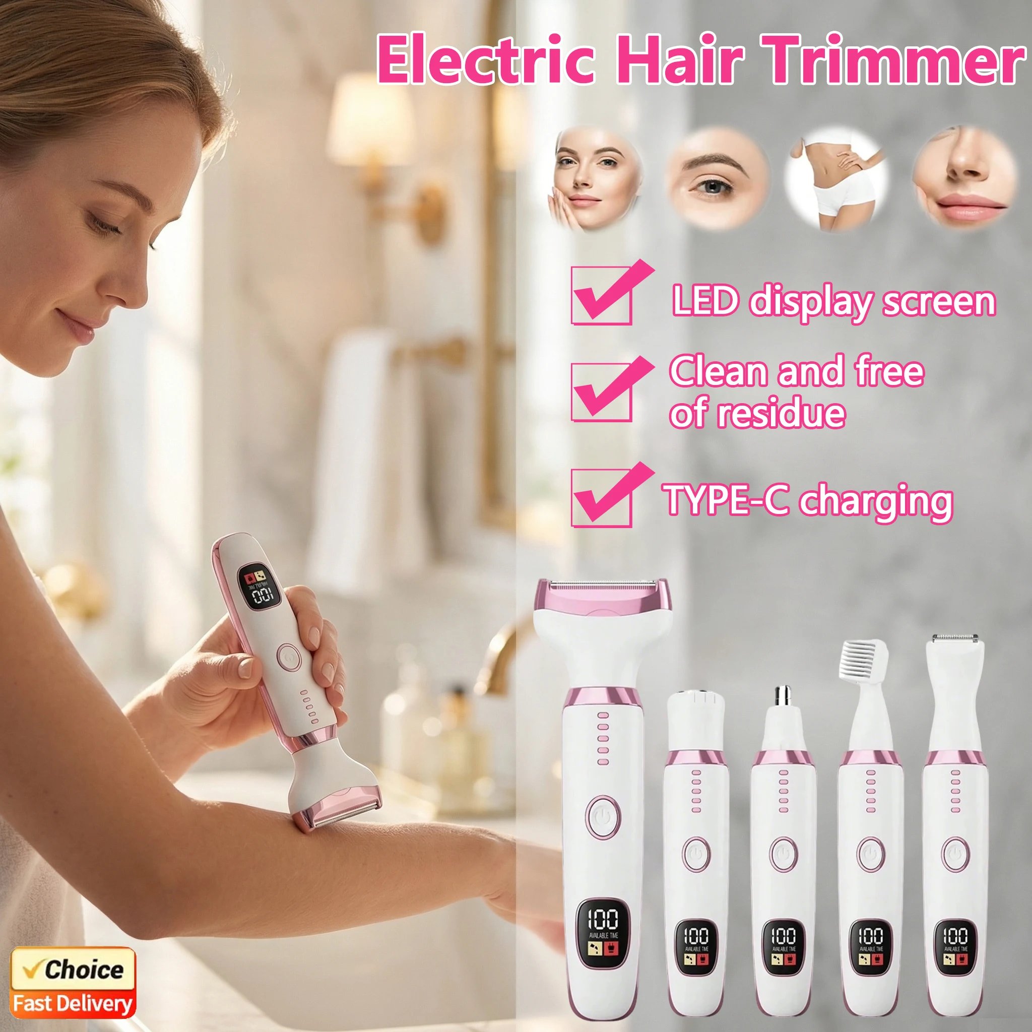 

Upgraded Electric Shaver for Women Body Hair Removal Epilator Painless Cordless Trimmer Face Leg Bikini Razor Hair Remover