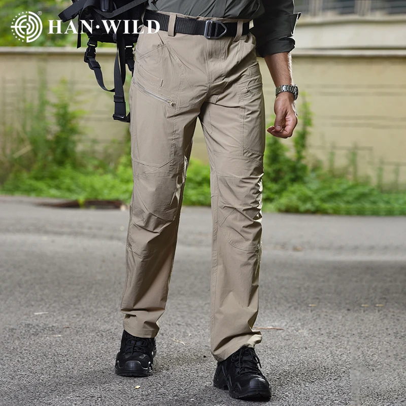 HAN WILD Rip-stop Cargo Pants Men\'s Work Trousers Full Length Tactical Hunting Hiking Military Army Pants Police Training Pants