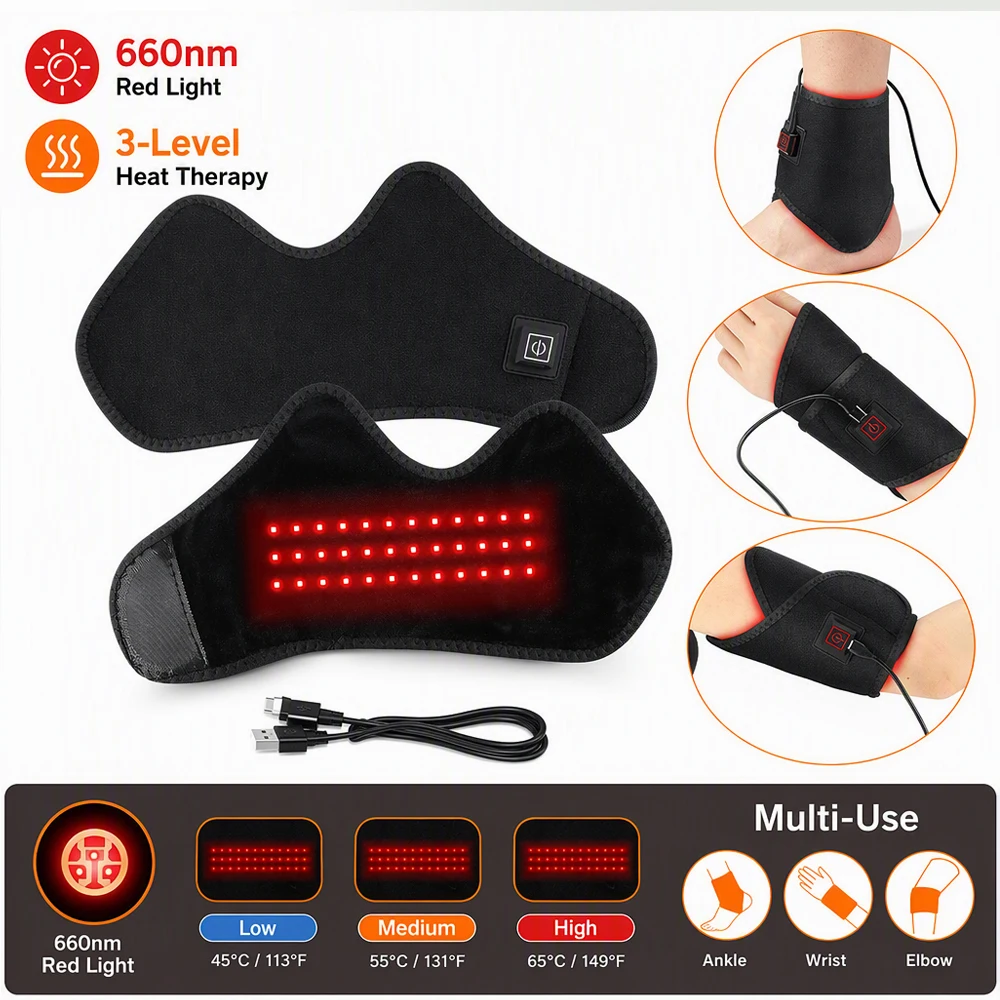 36LEDs 660nm Red Light Therapy Wrist Wrap 5V 1.6A USB Infrared Heated Ankle Brace Elbow Massager Belt Foot Hand Protector Strap