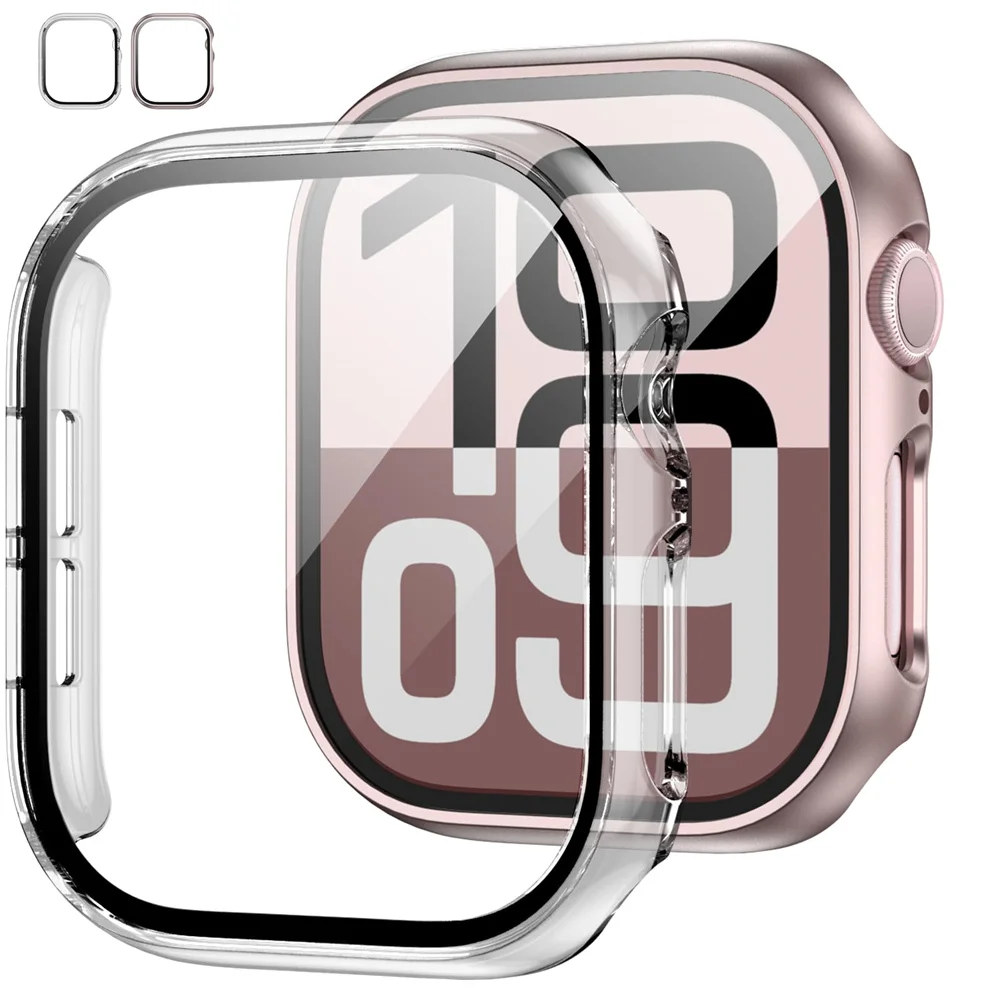 Gehärtetes Glas + Abdeckung für Apple Watch 10 42 mm 46 mm, matt, hart, PC-Stoßstange, Displayschutzfolie, iWatch-Serie 10, 46 mm, Zubehör
