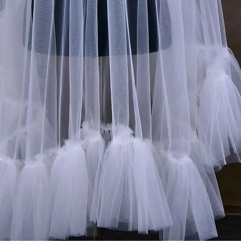 

652F Ruffled Veil Handmade Wedding Veil Breathable Bridal Ethereal Veil
