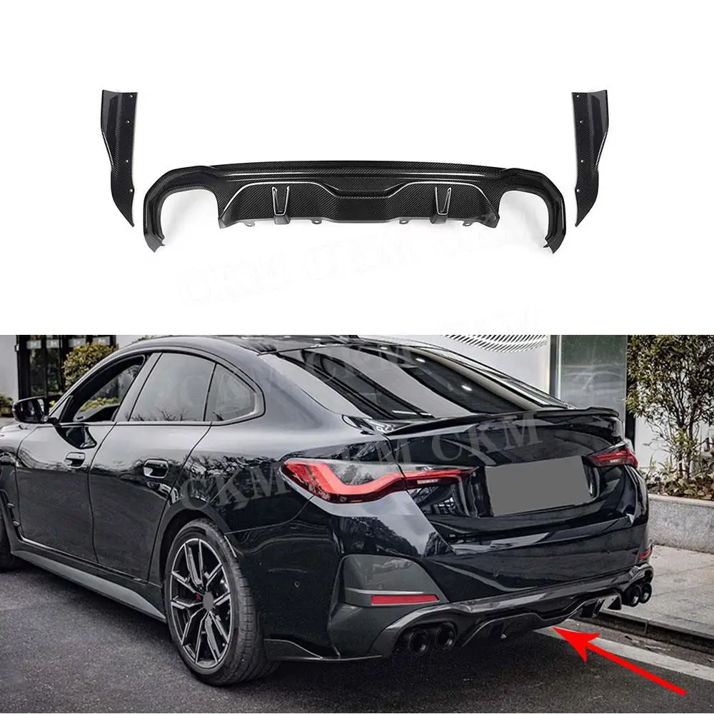 

Carbon Fiber for BMW 4 Series G26 M Sport Sedan 2020+ FRP Black Rear Bumper Diffuser Guard Spoiler with Side Splitters Apron