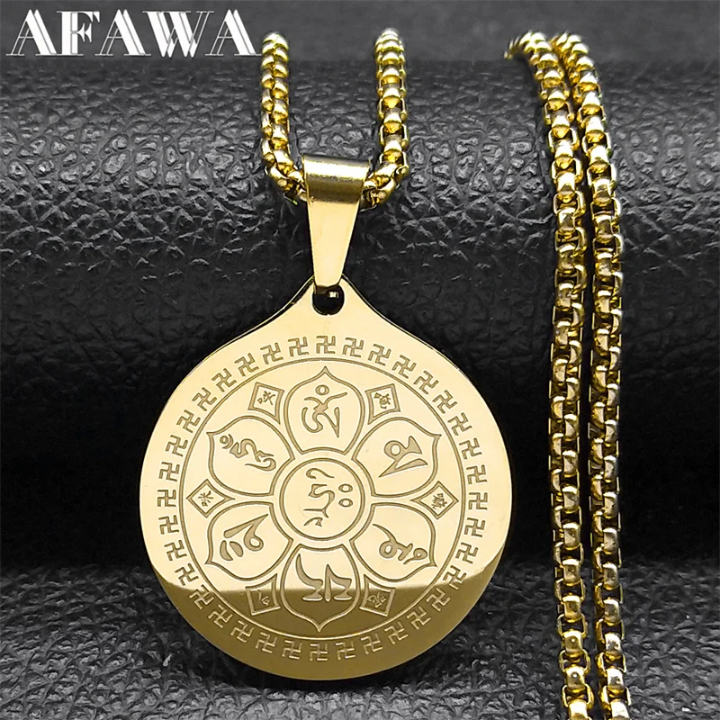 Shurangama Mantra Scripture Buddha Necklace for Men Women Stainless Steel Om mani padme hum Buddhism Amulet Chain Jewelry ZZZ557