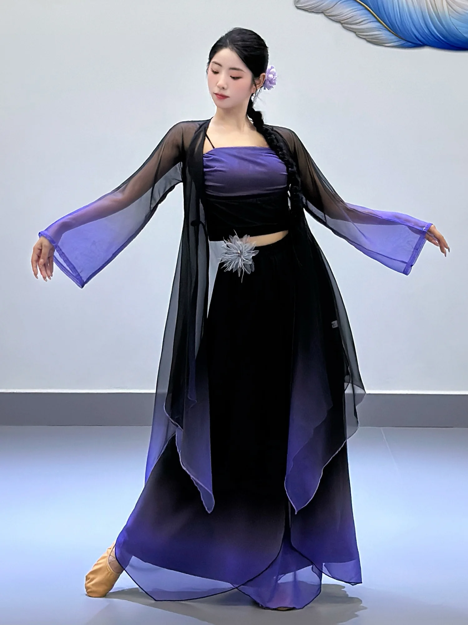 Elegant Long Ancient Chinese Style Dance Costume Purple Black Jazz Fairy Tale Gown Drifting Veil Stage Performance Women's Wear