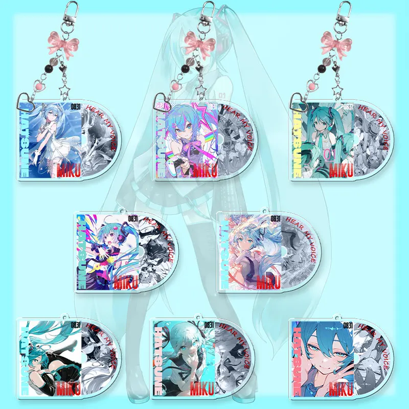 Брелок для ключей Hatsune Miku, 6 см, двусторонний, акриловый, для студентов, аниме-украшение, металлический аксессуар, хит продаж, подарок