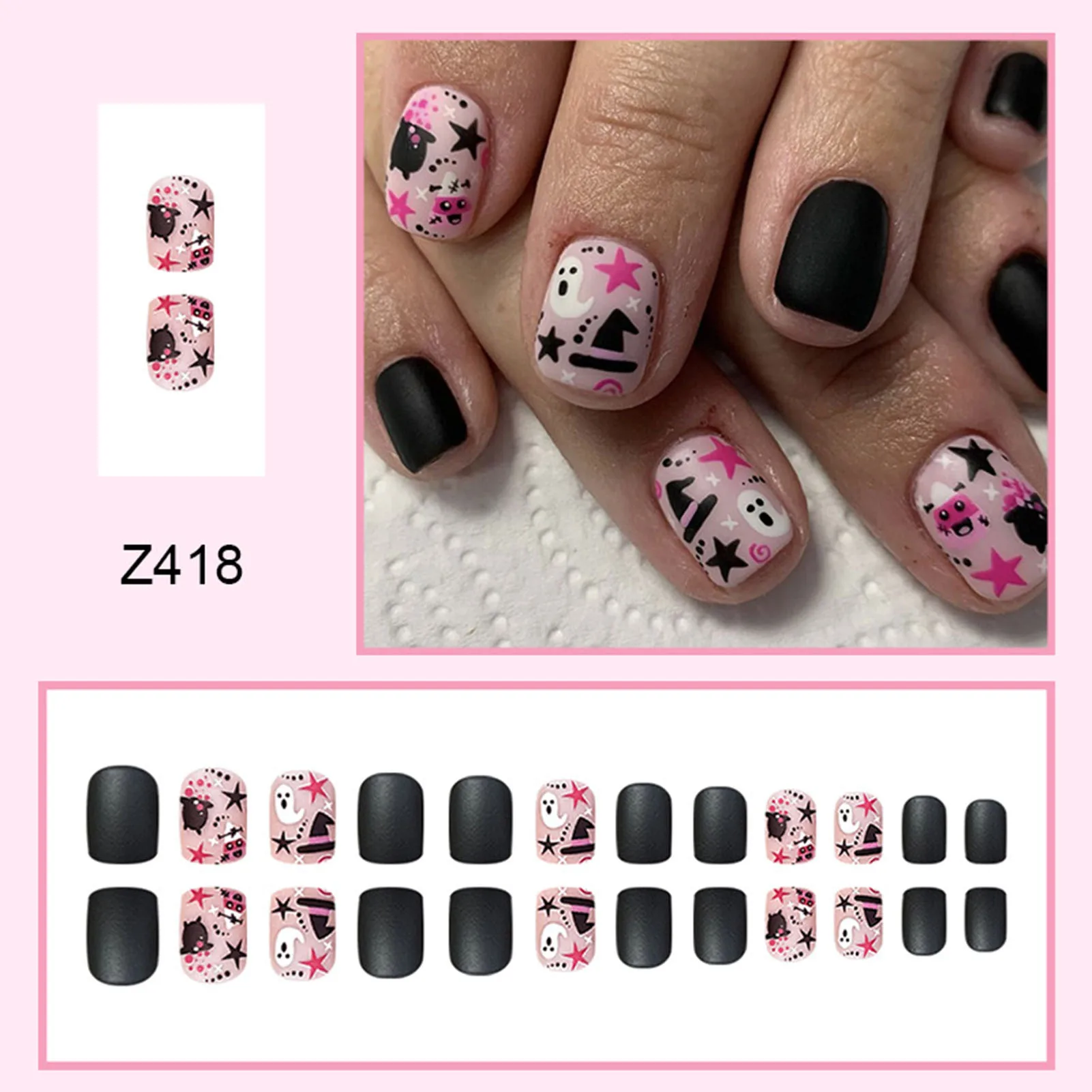 Ghost Printed Halloween False Nails Natural Unbreakable Nail Simple Wear for Professional Nail Art Salon Supply