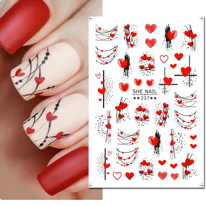 3D Nail Art Sliders Stickers Valentijn Liefde Bomen Wensflessen Paardebloem Liefdesbrieven Decals Nageldecoratie Voor Manicure