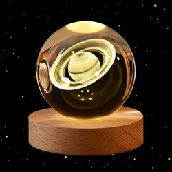 Hot 6cm 3D Crystal Ball USB LED night light bedroom decoration Atmosphere Lamp 3D planet moon lamp Laser Carving Children's Gift