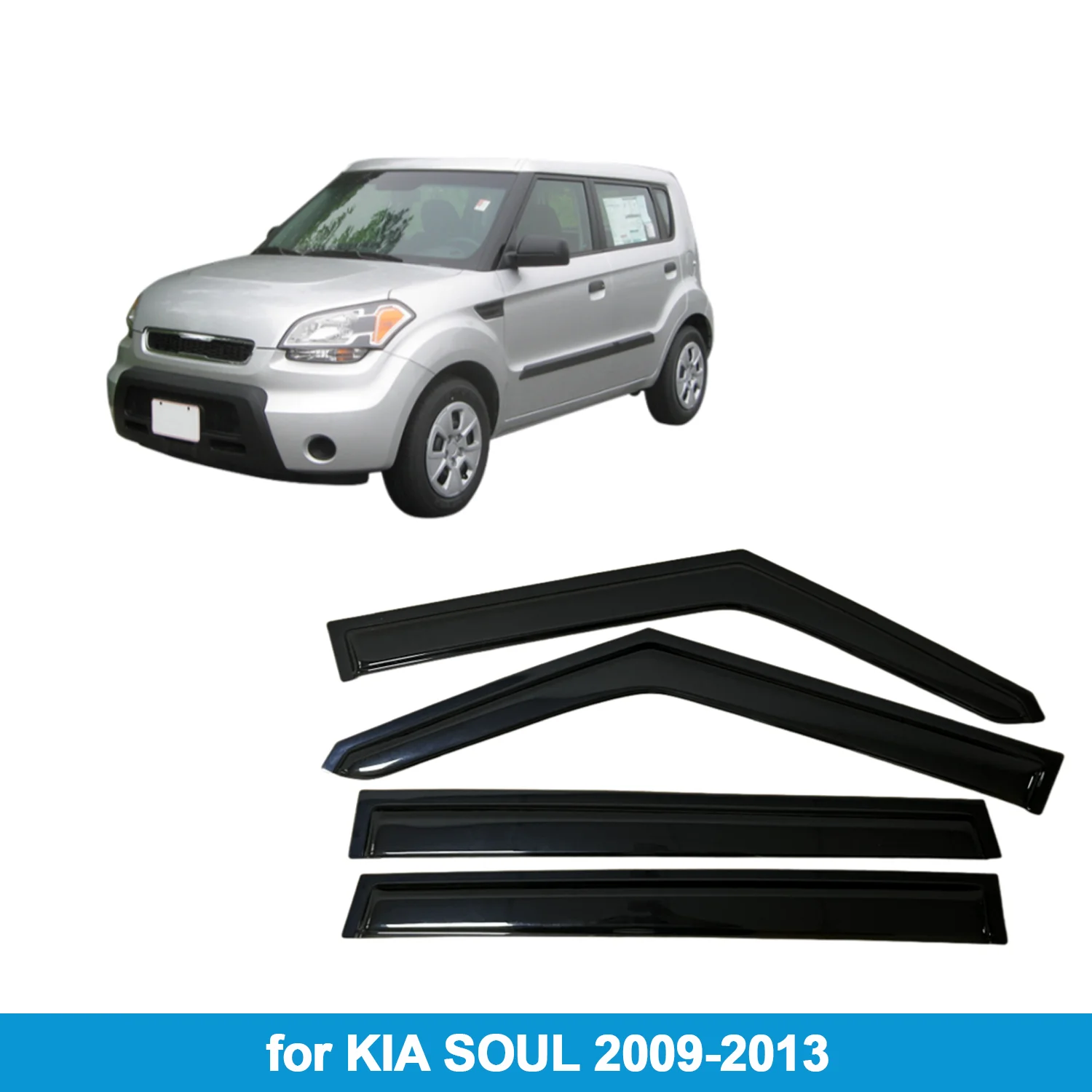 

Window Visor for KIA SOUL 2009-2013 Rain Guard Side Vent Deflector Weathershield Outside-Mount Tape On